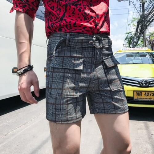 Moda Hombre 2019 Summer Fashion Short Corto Hombre Houndstooth Mans Shorts Pants Slim Tight Mens Shorts Plaid Office Pants Check