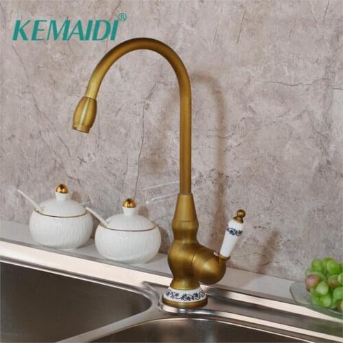 KEMAIDI Kitchen Sink Faucets Retro Brass Antique Bronze Single Handle Kitchen Basin Faucets Deck Mounted Hot&Cold Water Mix Tap