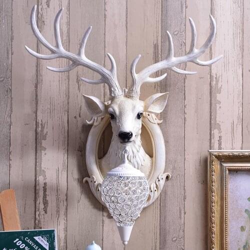 Modern Resin Antler Wall Lamp Nordic Home Decor Glass Lampshade Deer Wall Light Living Room Bedroom Bedside Lamp Vanity Light