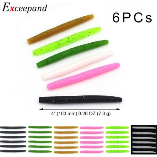 Exceepand 6 PCs 4" Soft Shad Rubber Worm Maggots Fishing Lure Artificial Silicone Baits Bionic Slow Sinking Wobbler Trout Lure