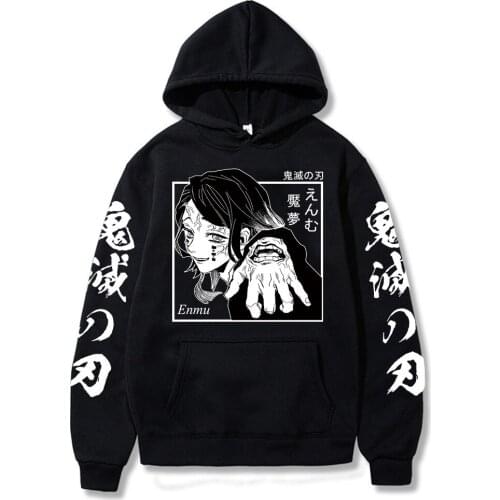 Harajuku Anime Demon Slayer Enmu Hoodies Pullover Men Fashion Cartoon Kimetsu No Yaiba Graphic Casual Oversize Itself Sweatshirt