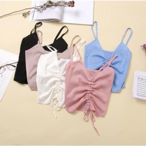Slim Knitted V Neck Crop Camis Tops Women Summer Vest Solid Color Camisoles Tank Top Shirt Sexy For Ladies Sleeveless
