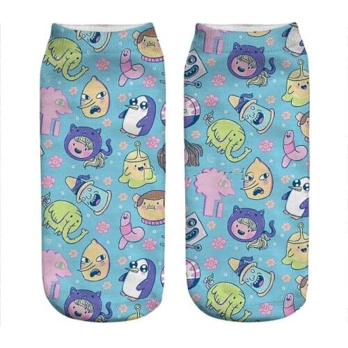 Womens socks kawaii blue adventure Time Printed Socks Woman harajuku Happy Funny Novelty cute girl gift Socks for women