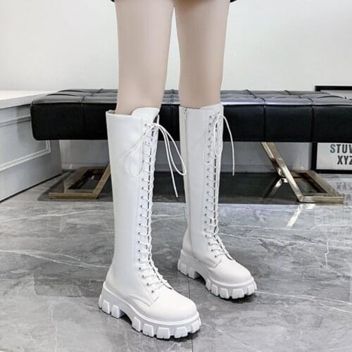 Women Boots 2021 New Trend Street Style Lace Up Women Shoes Thigh High Boots Fashion Wedges Platform Shoes Woman Knee High Boot