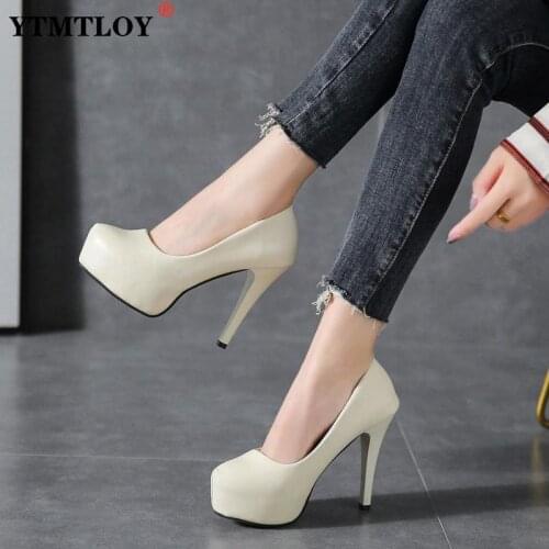 2021 Ladies High Heels Platform Pumps PU Black White Women Shoes Platform High Heels Shoes Thick Heels Work Pumps Dress Shoes