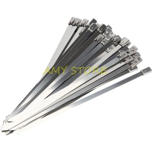100Pcs 4.6mm x 400mm Stainless Steel Cable Zip Tie Strap Self Locking Exhaust Pipe Wrap Band