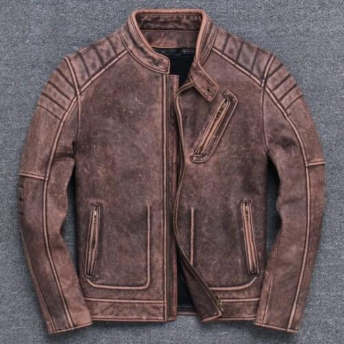 2020 Locomotive Serve Clothing Male Genuine Head Layer Cowhide Self-cultivation Stand Lead Short Fund Leather