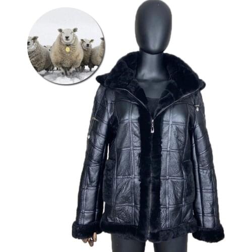 2020 Fashion Hooded Sheepskin Leather Jacket Coat Elegant Women Autumn Winter Warm Casual Overcoat Zipper