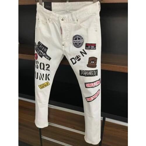 2021 Fashion Trend Dsquared2 Mens Ripped Paint Dot Motorcycle Jeans *9617