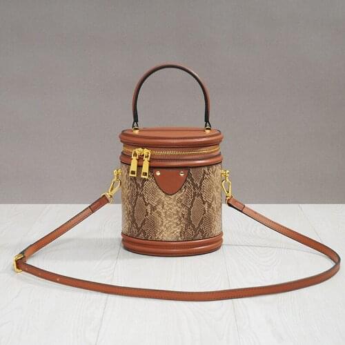 2021 New Design Cylindrical Leather Tote Handbag Exquisite Female Retro Crossbody Barrel-Shaped Bag For Woman