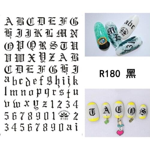 3D Stickers for Nails Black Letter Digital Geometry Nail Foil Sticker Small Adhesive Stickers for Manicure Nail Art Decoration
