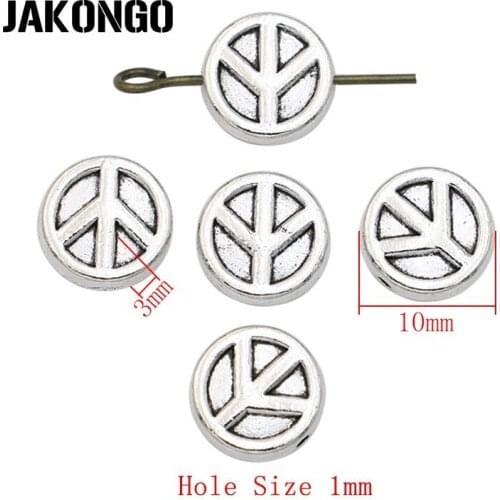 40pcs Antique Silver Plated Peace Sign Spacer Beads for Jewelry Making Bracelet Accessories DIY Handmade Craft 10mm