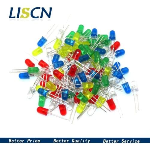 5Colors*20PCS 100PCS 3mm/5mm LED Diode Light Assorted Kit Green Blue White Yellow Red COMPONENT DIY