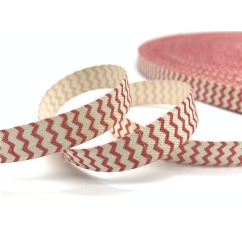 5Yards/Lot 10mm Handmade Design Printed Red Waves Ribbon Cotton Ribbon For Sewing Fabric Christmas Decoration