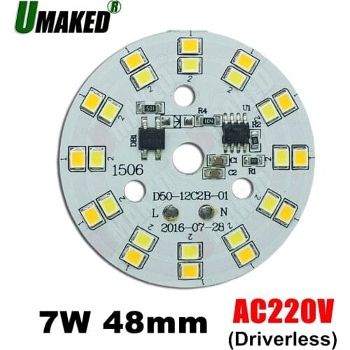 7W 50mm AC 220V Led dimmable downlight source, three light modes Driverless led pcb with smd integrated IC driver direct ac220v