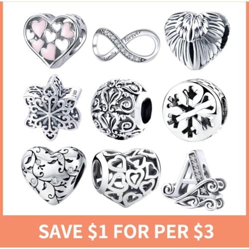 BISAER Silver Color Charms Letter A Love Heart Infinity Love Alloy Beads Charms Fit Original Bracelets DIY Jewelry Making EGC021