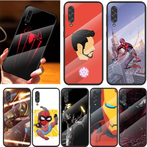Marvel Iron Spider Cartoon For Samsung Note 20 10 9 8 Ultra Lite Plus 5G A70 A50 A40 A30 A20 A10 Tempered Glass Phone Case