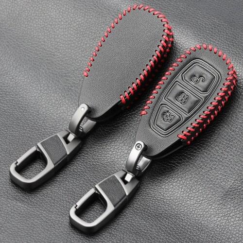 Black Leather Car Remote Key Cover Case For Ford Focus 2 3 4 ST Mondeo MK3 MK4 Fiesta Fusion Kuga 2013 2014 2015 2017 2018 2019