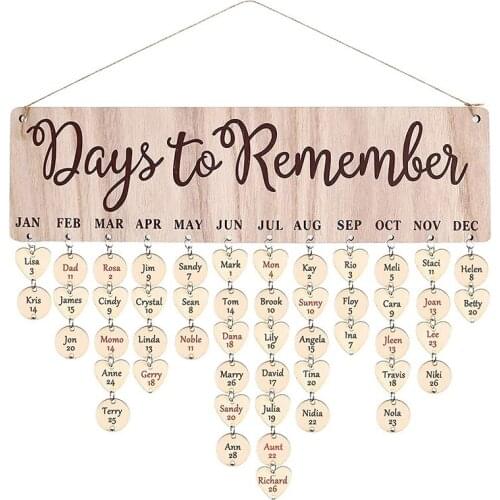 Wooden Calendar Birthday Reminder Wall Hanging with Tags DIY Hanging Wooden Birthday Reminder Calendar Home Wall Decor