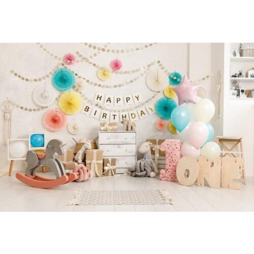 Baby Birthday Party Scene Photography Backgrounds Customized Children Portrait Photographic Backdrops For Home Photo Studio
