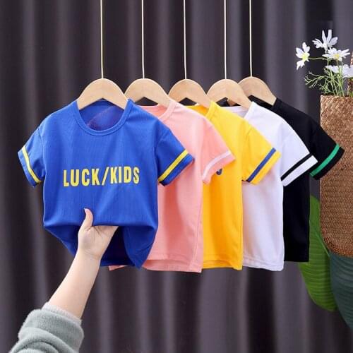 Childrens Tops2021 Summer Girls Thin Letter Printing Short Sleeve New Big Boy Round Neck Sports T Shirt Kids Cloth