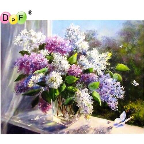 DPF DIY Purple flower white butterfly diamond embroidery home decor diamond mosaic square crafts diamond painting cross stitch