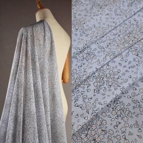 Half Meter Fresh Elegant Light Blue Or Light Pink With Flower Print Chiffon Fabric For Dress Shirt Ladys Garment Soft CR-965
