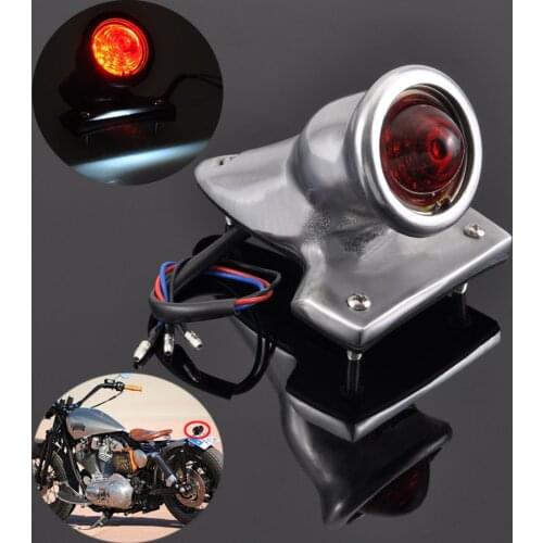 Chrome Retro Motorcycle Round Cafe Racer LED Tail Light For Harley Cruiser Scooter Chopper Bobber Universal 12V Brake Stop Lamp