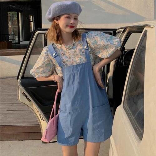 Rompers Women Summer Sweet Solid Pockets Cargo All-match Loose Ladies Fashion Harajuku Design Simple Casual Breathable Clothing