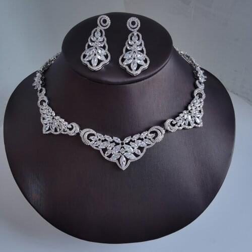 2021 NEW fashion vintage flowers CRYSTAL CZ zircon necklace earring set wedding bride banquet dressing jewelry set free shipping