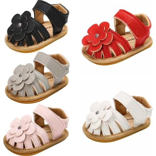 Infant Kid Baby Girls Leather Sandal Non-slip Cute Flower Flat Shoes Summer Baby Shoes First Walkers 0-24m