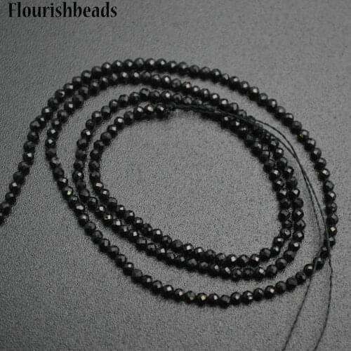 2~2.5mm Diamond Cutting Faceted Natural Black Spinel Small Size Stone Round Loose Beads