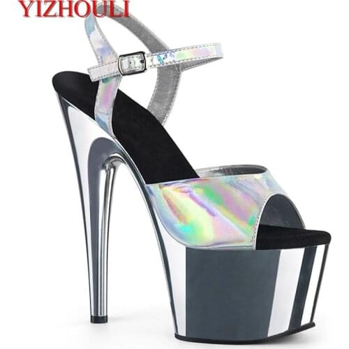 Summer sexy sandals, model nightclub 17 cm electroplated stiletto heels, shiny steel dancing shoes