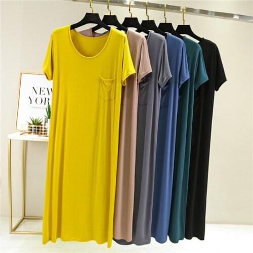 Summer Plus Size Loose Nightdress Bottoming Long Skirt New Women Modal Cotton Sleepwear Nightgown Short Sleeve Casual Nightshirt