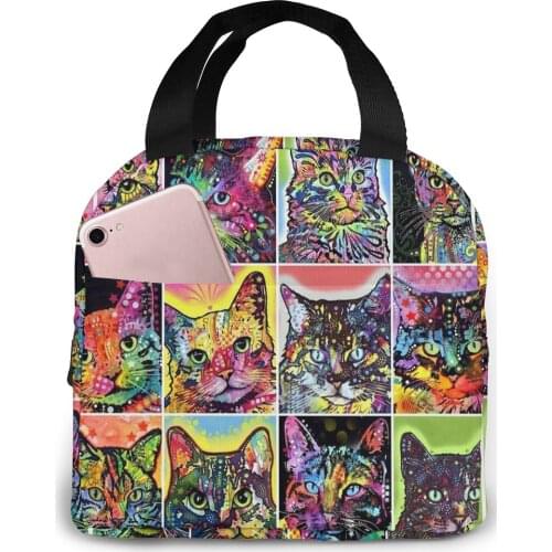 Lovely Cat Fashion Portable Insulated Canvas Lunch Bag Thermal Food Picnic Lunch Bags for Women Kids Cat Cooler Lunch Box Bag