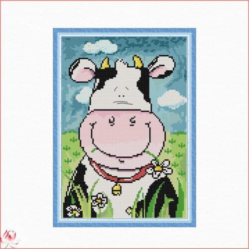Big Mouth Cow Pattern Cross Stitch Kit DIY Cartoon Embroidery Set 14CT 11CT Needlework Sewing Kit Home Decoration Handmade Gift