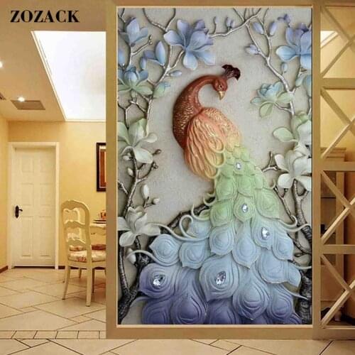 Zozack,DIY,DMC,chinese cross stitch kits embroidery needlework sets,animal,Peacock lily Flower Precise patterns printed on canva