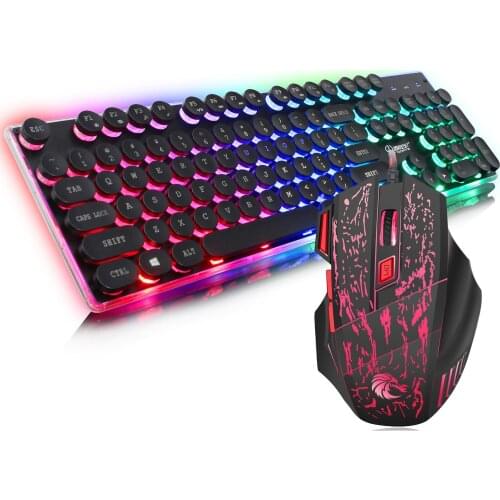 J40 Rainbow Backlight Game Keyboard Set Colorful Light Game Mouse Wired Keyboard One Button