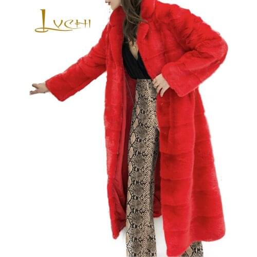 LVCHI 2019 Winter Imported velvet Mink Fur Coat Real Fur Coats Women Turn-Dowm Collar 6 Color Choose Silm Long Mink Fur Coats