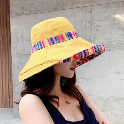 Double sided Fashion Pattern Bucket Hat Women Summer Cotton Breathable Bob Caps Outdoor Casual Dome Panama Sun hats