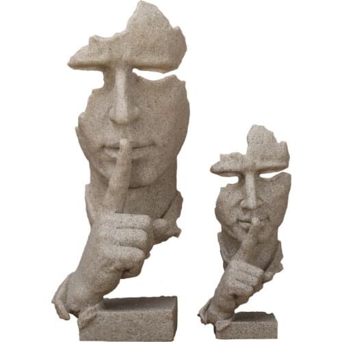 Resin Portrait Sculpture Silence Is Golden Living Room Tabletop Decor Character Abstract Figure Statue Home Decoration Modern