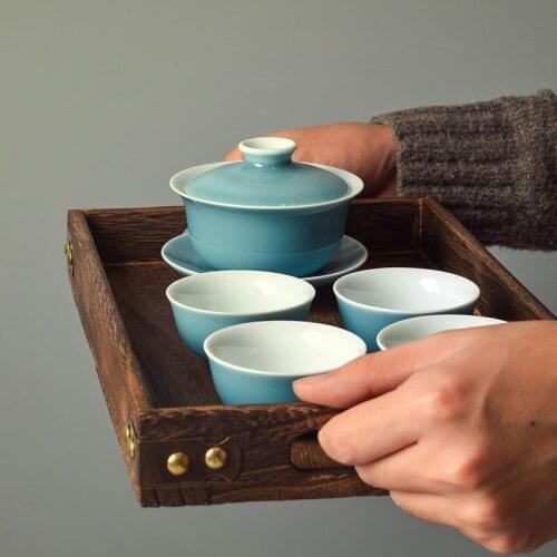 Simple Retro Wooden Storage Tray Modern Minimalist Home Teacup Fruit Jewelry Tray Solid Wood Afternoon Tea Tea Set Dessert Rack