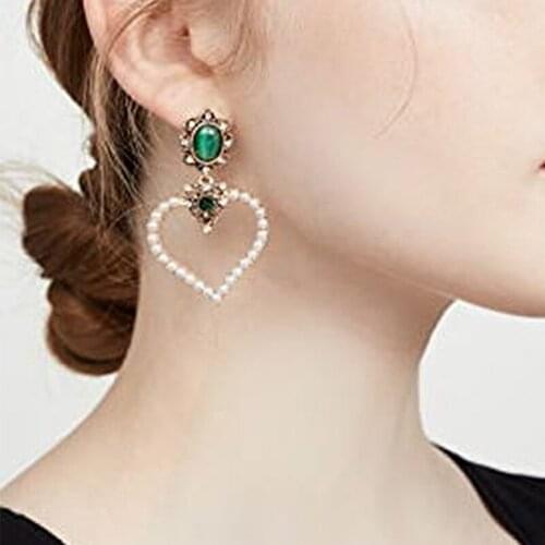 European And American Alloy Imitation Pearl Love Earrings Creative Fashion Rhinestone Earrings Trend Jewelry