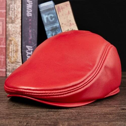 Adult Genuine Leather Hat Cap Male Leather Visors Hats Men Women Autumn Winter Sheepskin Hats Female Warm Hat B-8811