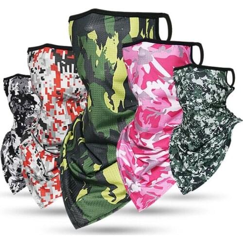 Sports Bandana Ice Silk Neck Gaiter Cover Hanging Ear Triangle Face Tube Scarf Fishing Headband Running Hiking Scarves Men Women