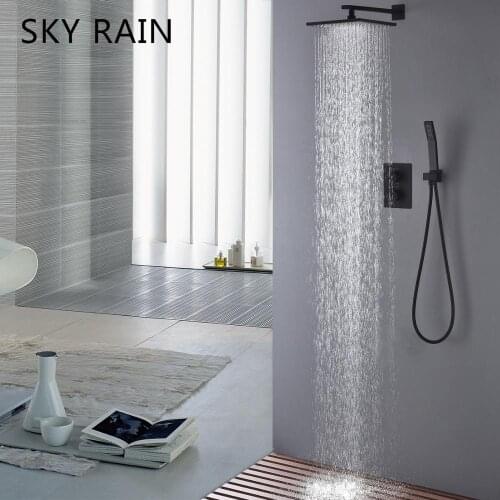 SKY RAIN Bathroom Matte Black Air Pressurized Shower Head Set Thermostatic Shower System