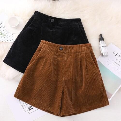 Corduroy Wide Leg Shorts Womens Fall/Winter Clothes Plus Size Elastic High Waist A-Line Outer Wear Wild Loose Boot Pants y1195