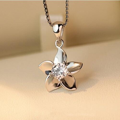 KOFSAC New Fashion 925 Sterling Silver Necklaces For Women Jewelry Exquisite Zircon Flower Pendant Girlfriend Best Birthday Gift