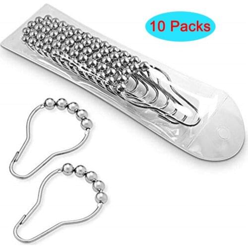 10 Pack Shower Curtain Hooks Rings Roller Balls Chrome Stainless Steel Metal Rust Free Silver Colour