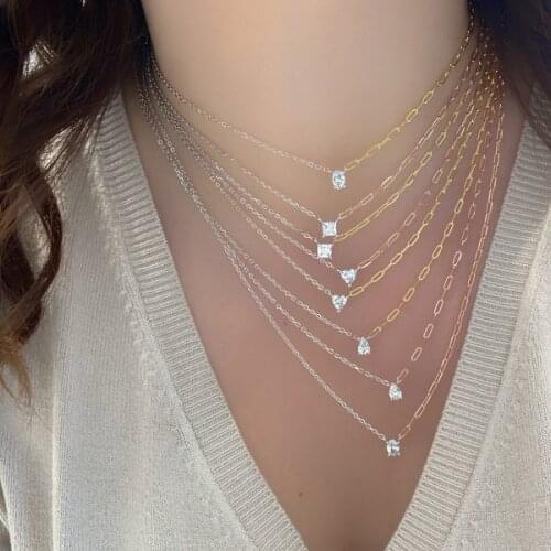 100% 925 Sterling Silver Two Tone Delicate Thin Chain Geometric Single Cubic Zirconia Sparking Bling Minimal Bracelet Necklace